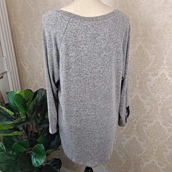 Style & Co Size XL Gray Tunic Sweater Black Velvet Pattern Tab Sleeves NWOT - Picture 8 of 11